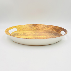 Vassoio Rotondo in Melamina Effetto Legno Recuperato 34,8 cm, Vassoio per Alimenti con Texture Martellata per Ristoranti e Caffè - Product Image 2