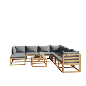 Ensemble de salon de jardin en bois d'acacia massif avec coussins, mobilier de jardin, 9 places, design contemporain, résistant aux intempéries - Product Image 1