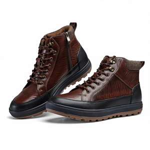 מכירה חמה לחורף עור בריטי סִגְנוֹן לגברים אמצע השוק עמיד למים נעלי הליכה נושמות לנשימה צבע אחיד ללא החלקה גיד בקר חם - Product Image 1