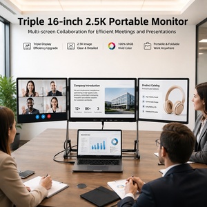 <span class=keywords><strong>Monitor</strong></span> Portatile Triplo Schermo per Laptop, 480cd/m², Retroilluminazione Professionale, <span class=keywords><strong>Monitor</strong></span> Esteso per Trader Finanziari e Ufficio - Product Image 1