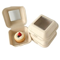 Caja Desechable para Hamburguesas de 6 Pulgadas Cuadradas con Ventana Transparente, Ecológica, Biodegradable, Caja para Pastel para Llevar, Caja Bento para Hornear