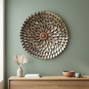 Arte Floral Metálico para Pared, Pieza Decorativa Circular Colgante, Estilo Moderno Rústico, Artesanía Metálica Hecha a Mano - Product Image 5