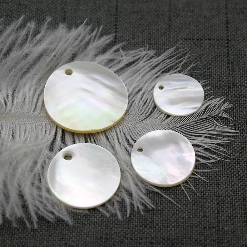 Natural sea shell 20mm mother of pearl flat disc with hole on top