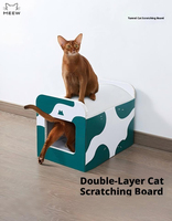 Mignonne maison tunnel double couche pour chat avec griffoir, plaques de griffoir remplaçables, en carton ondulé, emballage sans colle, facile à assembler
