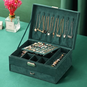Vintage Green Jewelry <b>Storage</b> <b>Box</b> Three Layer <b>Drawer</b> Large Capacity Stud Earrings Necklace Jewelry Organizer Packaging <b>Box</b> - Product Image 6