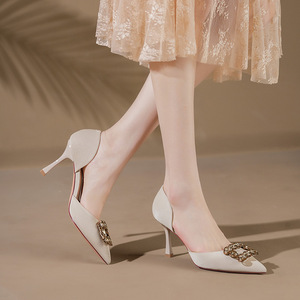 6693-6 Escarpins slingback à bout pointu, talon aiguille, décor strass, chaussures D'Orsay à talon haut, tendance mode femme - Product Image 4