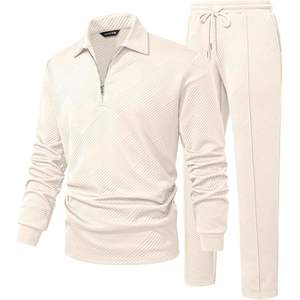 Conjuntos de 2 piezas cómodos personalizados para hombre, polo con cremallera de cuarto y pantalones de chándal, conjuntos de Jacquard para invierno - Product Image 3