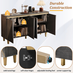 Modern Hotel <b>Sideboard</b> Cabinet with <b>Storage</b> 4-Door Doors Dimensional Effect Adjustable Shelves for Dining Room - Product Image 4