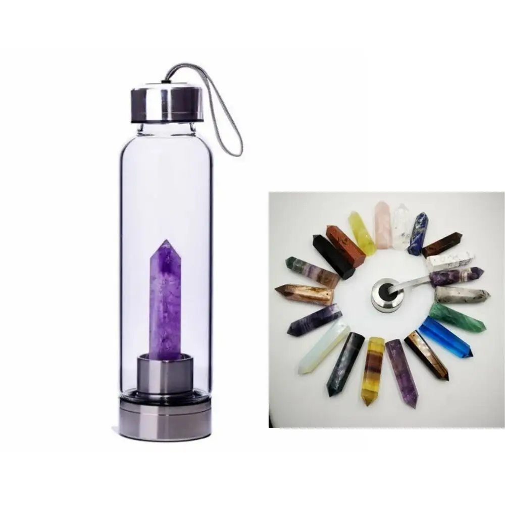 2023 Amazon top seller Custom Logo back to school Healing Amethyst Crystal Water Bottle Infused