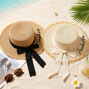 Chapeau de paille personnalisé avec nom - Cadeaux personnalisés pour demoiselles d'honneur pour enterrement de vie de jeune fille, chapeau de <span class=keywords><strong>soleil</strong></span> pour future mariée pour lune de miel - Product Image 1