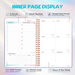 Agenda con Copertina Robusta in PP, Pianificatore Settimanale, Schede Laminato, Rilegatura a Doppio Anello, Elastico, Planner Mensile A5 - Product Image 4