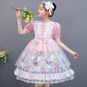Vestiti di moda per feste manica a sbuffo in pizzo abito da <span class=keywords><strong>cameriera</strong></span> principessa Lolita a strati per bambine e bambine - Product Image 3