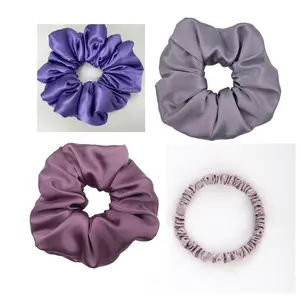 19 22Mm Tím Mỏng Thương Hiệu Scrunchy Mini Quá Khổ Rắn Màu Tím Tóc Quan Hệ 100% Dâu Lụa Scrunchies