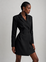 Robe Mini Chic à Col en V et Manches Longues, Double Boutonnage, Style Blazer Sexy, Coupe Ajustée, Élégante pour le Bureau et les Soirées Formelles, pour Femme
