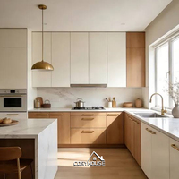 Lemari Dapur Modular Kustom dengan Meja Marmer Set Kabinet Pulau Dapur Modern untuk Vila Apartemen