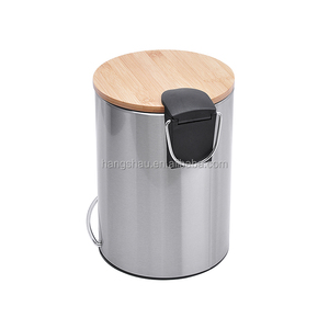 New Arrival Bathroom <strong>Small</strong> Round Waste <strong>Bin</strong> with Simple Design Bamboo Lid and Big <strong>Pedal</strong> - Product Image 3