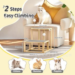 Wooden Cat Tree Tower 2 Levels Solid Wood <b>Scratching</b> <b>Post</b> With Bell Teaser For Small Cats Indoor Use - Product Image 4