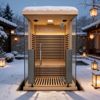 Sauna extérieur moderne en forme de cube, en bois de pruche, avec chauffage infrarouge au carbone, vapeur sèche, pour 3 personnes, avec tube lumineux à ondes, cabine de sauna relaxante pour jardin