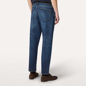 Jeans Casual a Gamba Affusolata in Denim Elasticizzato Scuro 11.5oz Cotone Cinque Tasche Chiusura a Bottoni Orlo 17.5cm - Product Image 4