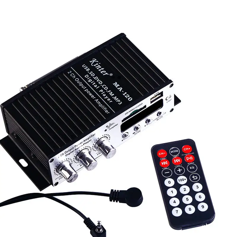 Kinter Ma-120 Amplifier Audio Mobil, Amplifier Audio Mobil Mini Hitam DC 12V dengan Usb/Sd/Fm