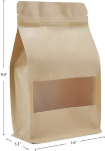 खड़े हो जाओ जिपर ब्राउन क्राफ्ट पेपर Resealable Ziplock गर्मी Sealable खाद्य भंडारण Doypack पैकेजिंग पाउच बैग स्पष्ट खिड़की के साथ