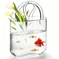 Vase en verre transparent Zhijia en forme de sac à main, avec poignée, pour fleurs/bassin à poissons, vase à bulles à large ouverture pour décoration de mariage, maison et jardin