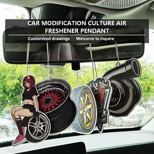 Accessoire de culture automobile de modification pour <span class=keywords><strong>voiture</strong></span> JDM en bois, avec design de moyeu de roue de course, amortisseur et disque de frein, pour l'aromathérapie, vente en gros - Product Image 2