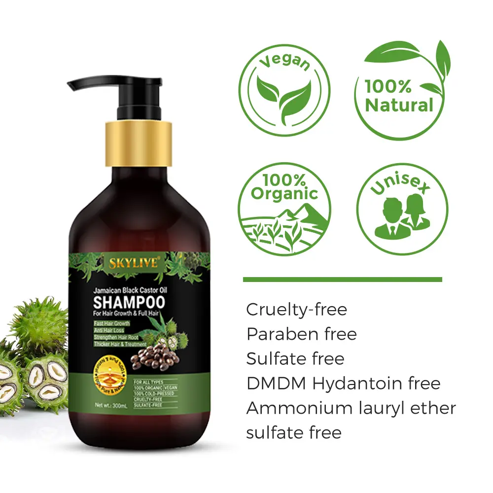 Skylive Conjunto de shampoo anti-caspa nutritivo anti-caspa para prevenção de perda de cabelo com óleo de rícino preto jamaicano sem silicone para o crescimento do cabelo