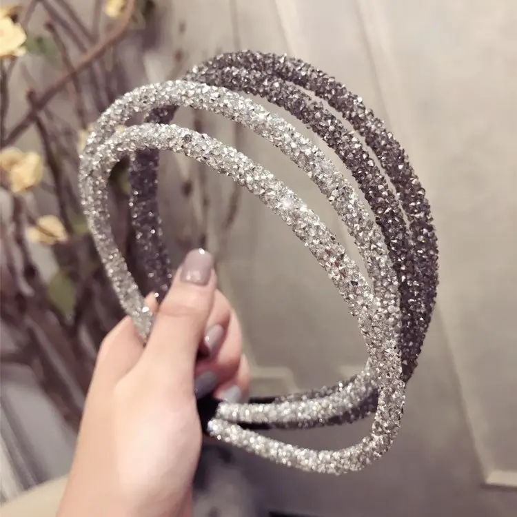 Bando Kristal Lembut Wanita, Aksesori Rambut Korea Manik-manik Bezel Berlian Imitasi Sederhana untuk Perempuan