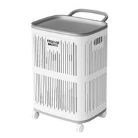 Panier à linge moderne en plastique grande capacité, pliable avec roulettes, anti-poussière, pour salle de bain et rangement de placard, blanc/marron