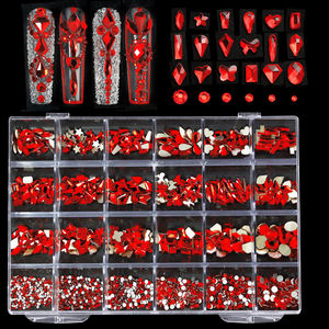 ชุดคริสตัลเล็บแก้ว3D แบบผสมรูปทรง24ตารางสีชมพูแดงทองชุดเครื่องประดับเพชรสำหรับเล็บ - Product Image 5