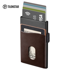 TILONSTAR TVC305 Custom Logo Slim Front Leather Pocket Metal Aluminum <b>ID</b> Wallet Business Pop up Credit Card <b>Holder</b> Case - Product Image 3