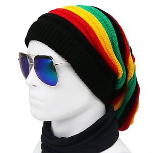 Vente en gros d'impression numérique prêt à expédier couleur bloc unisexe chapeau d'hiver acrylique bonnets garder au chaud commun style jamaïcain - Product Image 4