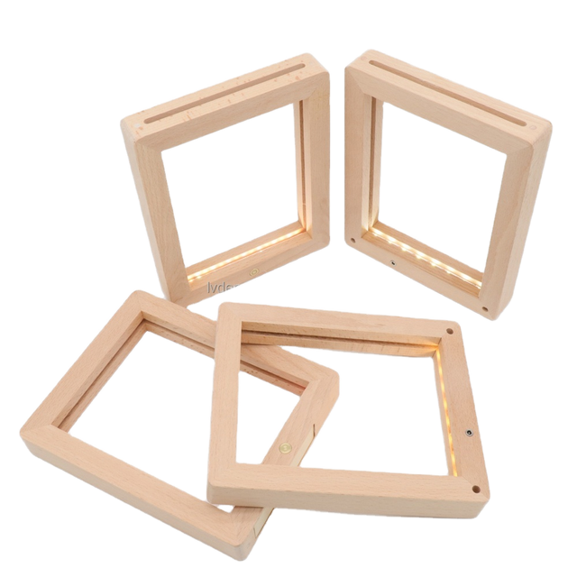 Rechargeable LED Beech Wood Photo Display 3D Acrylic Frame with Warm White Touch Sensor Night Lights Decorative Display