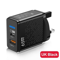 Chargeur USB 65W PD USB C à Charge Rapide, Adaptateur Secteur pour Téléphone Mobile Compatible iPhone, Bloc Chargeur Mural Quick Charge 3.0 (12W Max)