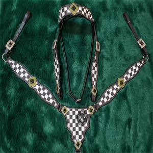 Ensemble de bridon et de collier de poitrine d'équitation occidentale avec têtière assortie, équipement de cheval en cuir de qualité supérieure pour le rodéo et la randonnée équestre - Product Image 1