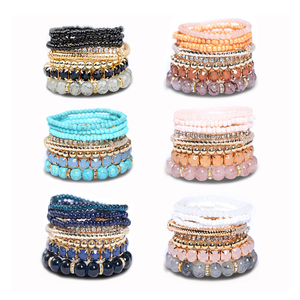 Women's Bohemian Style Stretch Multilayered <b>Beaded</b> <b>Bracelet</b> Set Stackable Fashion Jewelry - Product Image 1