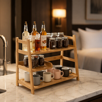 Support à tasses en bambou, organisateur à 2 niveaux avec 12 crochets, étagère de rangement de comptoir de cuisine, présentoir vintage marron noir