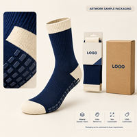Chaussettes de football à semelle antidérapante, semelle zonée, couleur marine écru, ajustement pour bottes, en Spandex et Nylon, avec embout renforcé, logo personnalisé