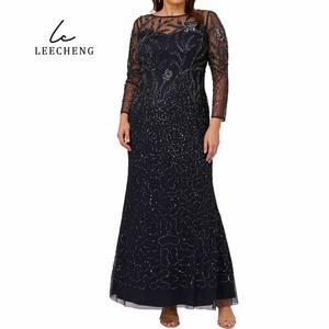 Vestido de Lujo Glitz and Glam, Vestidos de Noche Elegantes de Encaje Negro Estilo Aso Ebi, Vestidos de Fiesta Africanos de Sirena con Mangas Completas Transparentes - Product Image 2