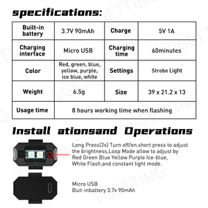 Luz LED estroboscópica de advertencia para Dron, <span class=keywords><strong>Mini</strong></span> indicador de advertencia RGB, carga USB, grúa de motocicleta, camión, Suv, <span class=keywords><strong>2022</strong></span>, superventas - Product Image 2