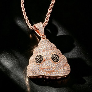 Hip Hop Kolye Zinciri Altın Kaplama Pirinç Kaka Emoji Kolye Ucu 3MM 24 İnç Bükümlü Halat Tam Kübik Zirkon Bling CZ Uzun Takı - Product Image 5