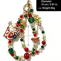 Breloque de sac de Noël Père Noël perlée, rouge, verte, en cristal et perles, porte-clés doré, pendentif de téléphone, cadeau fait main, vente en gros