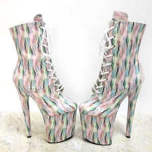 Nuove Scarpe da Pole Dance a Righe da 20cm, Tacchi Sexy da 8 Pollici con Lacci, Stivali alla Caviglia con Plateau per Modelli di Moda - Product Image 1