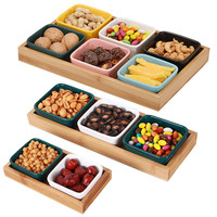 Service d'assiettes à Dessert avec plateau en bambou, créatives de luxe, pour les fruits et les collations séchées, maison avec céramique d'assiettes de bonbons