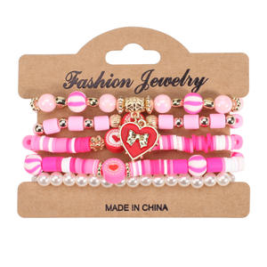 Pulseras de Moda con Dijes de Perlas Rosas y Corazón, Regalo para Mujer, Hecho en China - Product Image 4