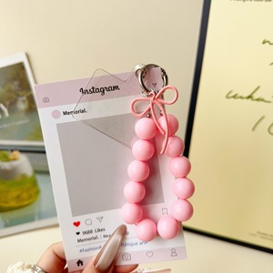 New Solid Color Acrylic Bead Keychain Bracelet Metal <b>Key</b> <b>Ring</b> Fashion <b>Car</b> <b>Key</b> Pendant Anti-lost Wrist Straps Wristlet Keychains - Product Image 6