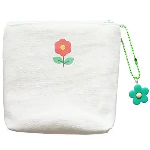 Venta caliente fácil de llevar servilleta sanitaria de almacenamiento de bolsa de moneda de lápiz labial de cilindro bolso al aire libre bolsa de lona bolsa de algodón