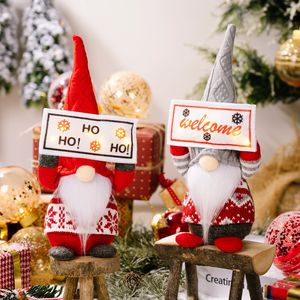 <span class=keywords><strong>Gnomo</strong></span> sin rostro de felpa que sostiene <span class=keywords><strong>el</strong></span> cartel de bienvenida con tablero de copos de nieve para la entrada de Navidad Decoraciones navideñas - Product Image 1