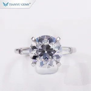 天宇宝石金戒指价格圆形切割三颗钻石设计moissanite订婚戒指